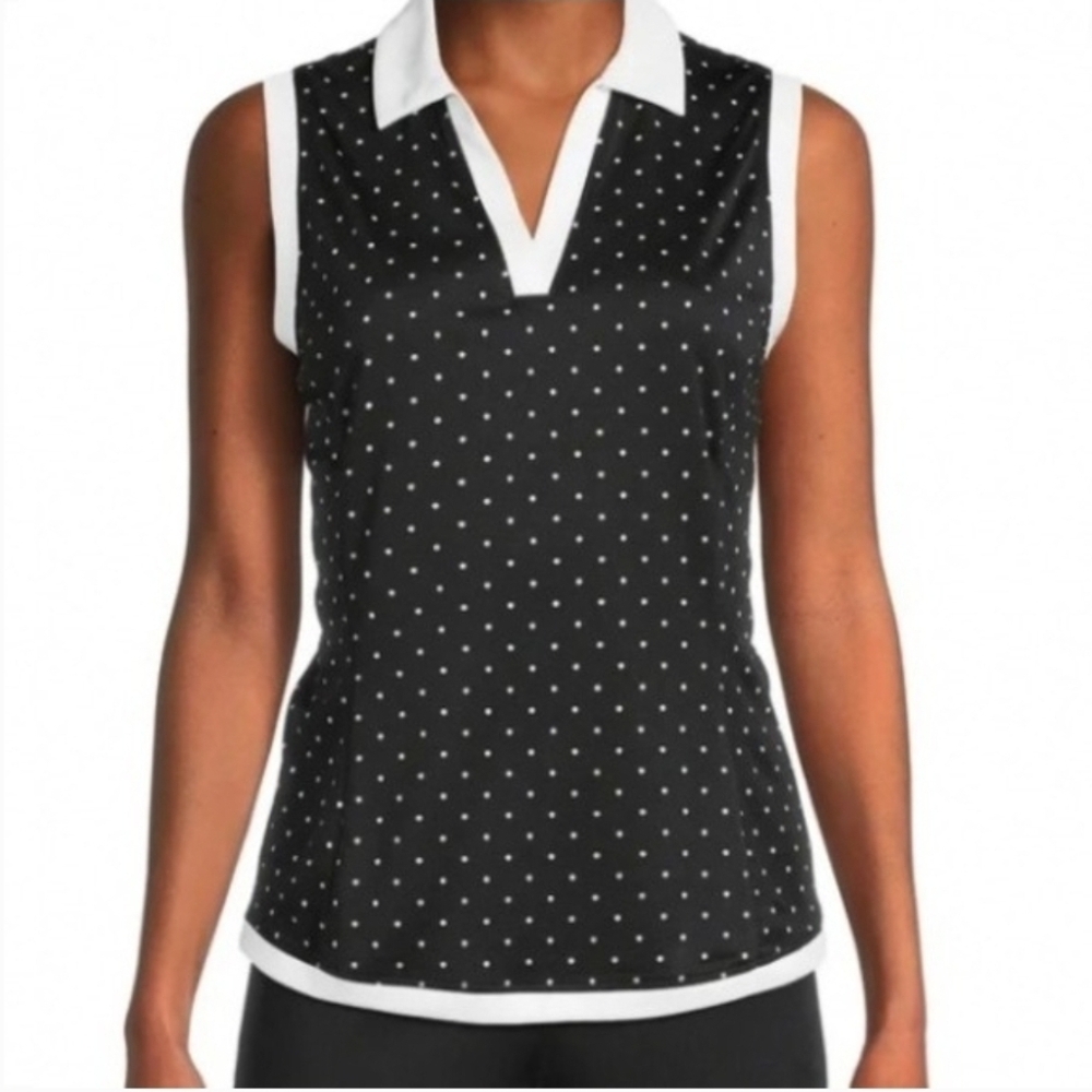 Ben Hogan Women Sleeveless Golf Polo Shirt Black White Polka Dot XXL NWT (6361)